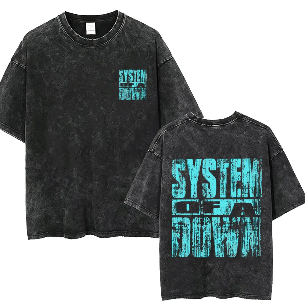 Gewaschenes Vintage System of A Down T-Shirt für Männer und Frauen Retro Rock Metal Übergroße T-Shirts Herren Lässige Baumwoll-Kurzarm-T-Shirts – Detail 2