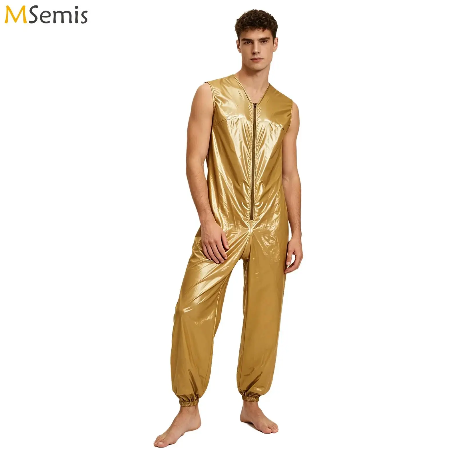 

Mens Womens Waterproof Diaper Cover Rompers Sleeveless Zip Up Bodysuit Elastic Leg Opening One-piece Rompers Adaptive Jumpsuit