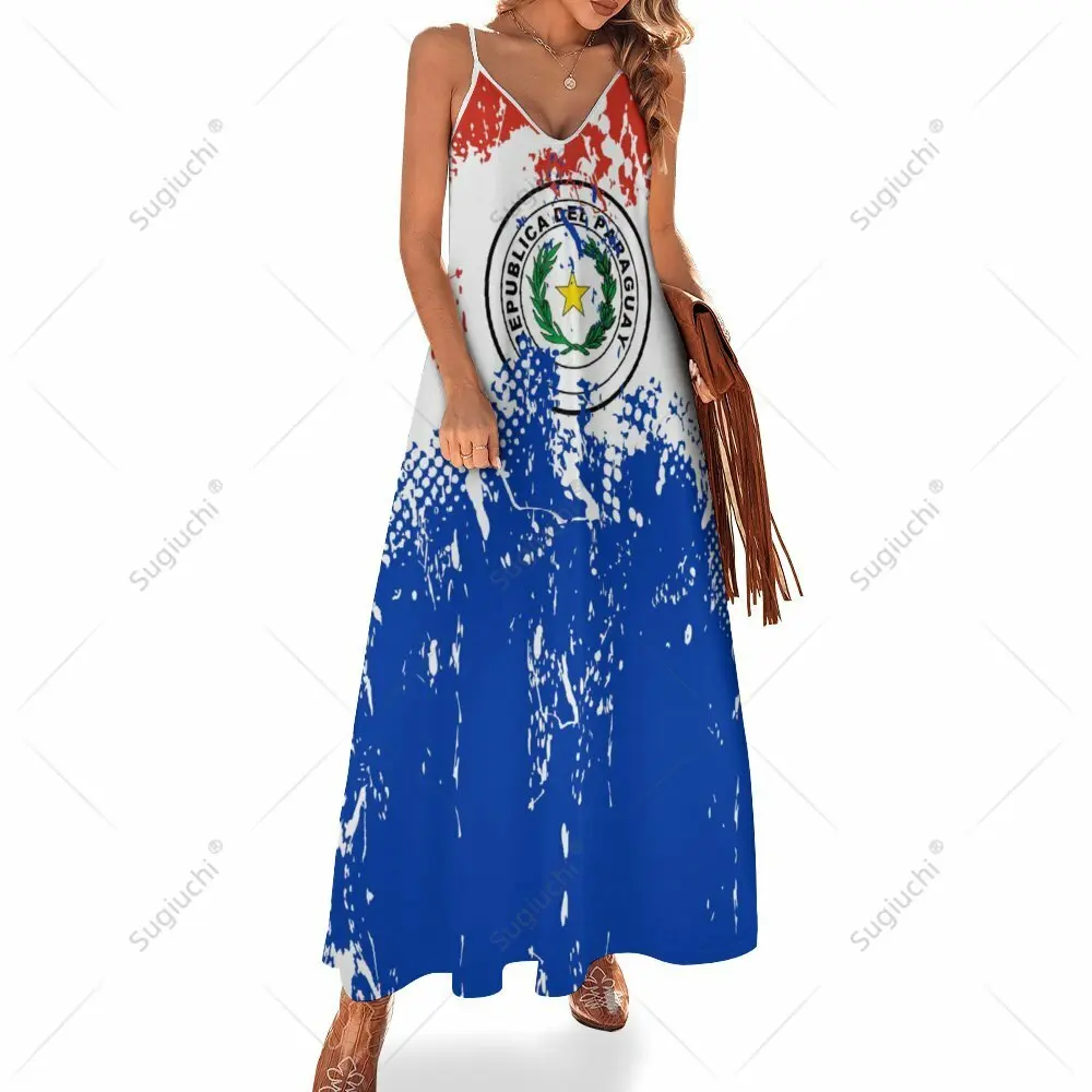 Abiti lunghi abito Paraguay Flag Print New Casual senza maniche abito stampato con scollo a v da donna Swing abiti retrò