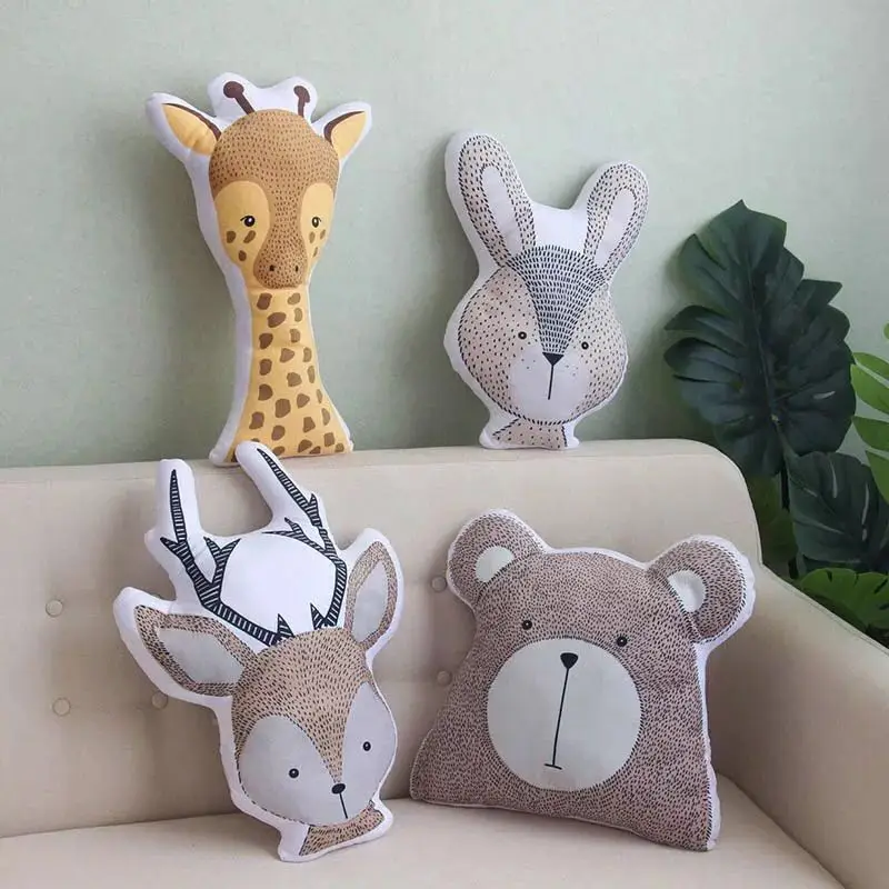 INS Nordic Cute Animals Plush Toys Bear Deer Fox Sofa Pillow/Cushion Kids Girl Room Decor Kids Christmas Gift Photography Props