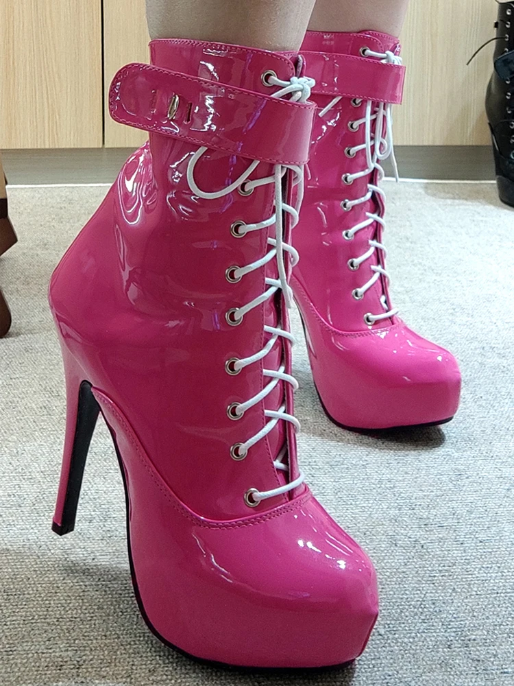 Sexy enkele laarzen Lace-Up 15cm Hoge Dunne hak 4CM platform enkel korte laarzen Unisex Plus Size Hangsloten laarzen - afbeelding 2