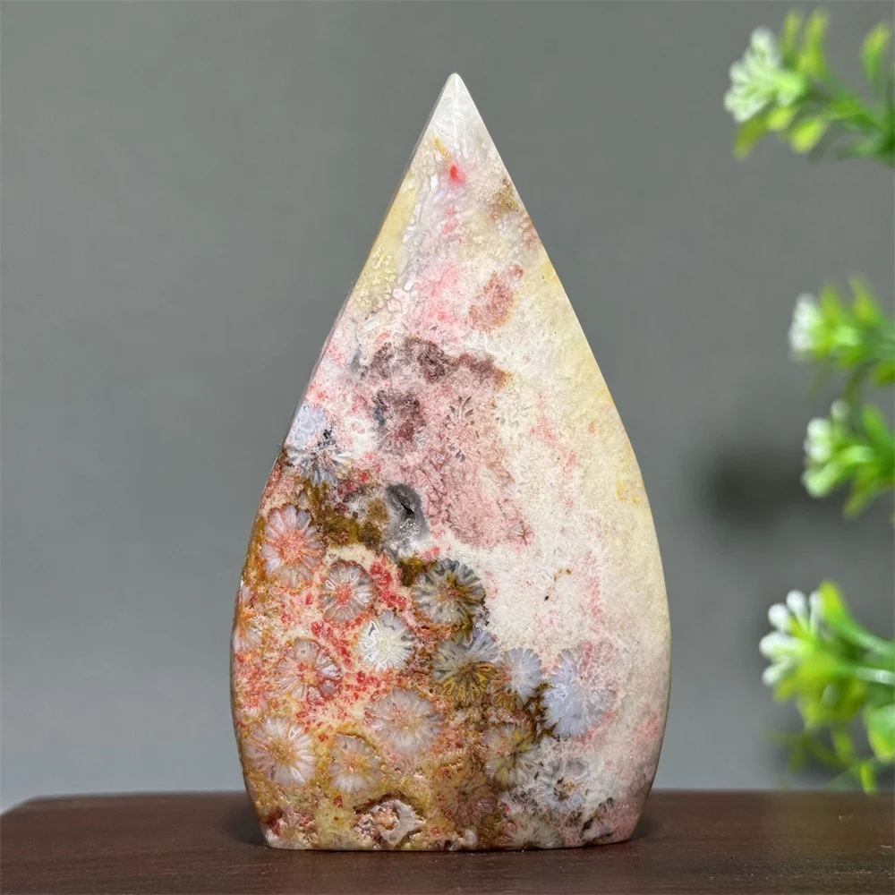 Natural High Quality Ccoral Jade Free Form Torch Home Aquarium Feng Shui Decoration Aura Healing Energy Gemstone
