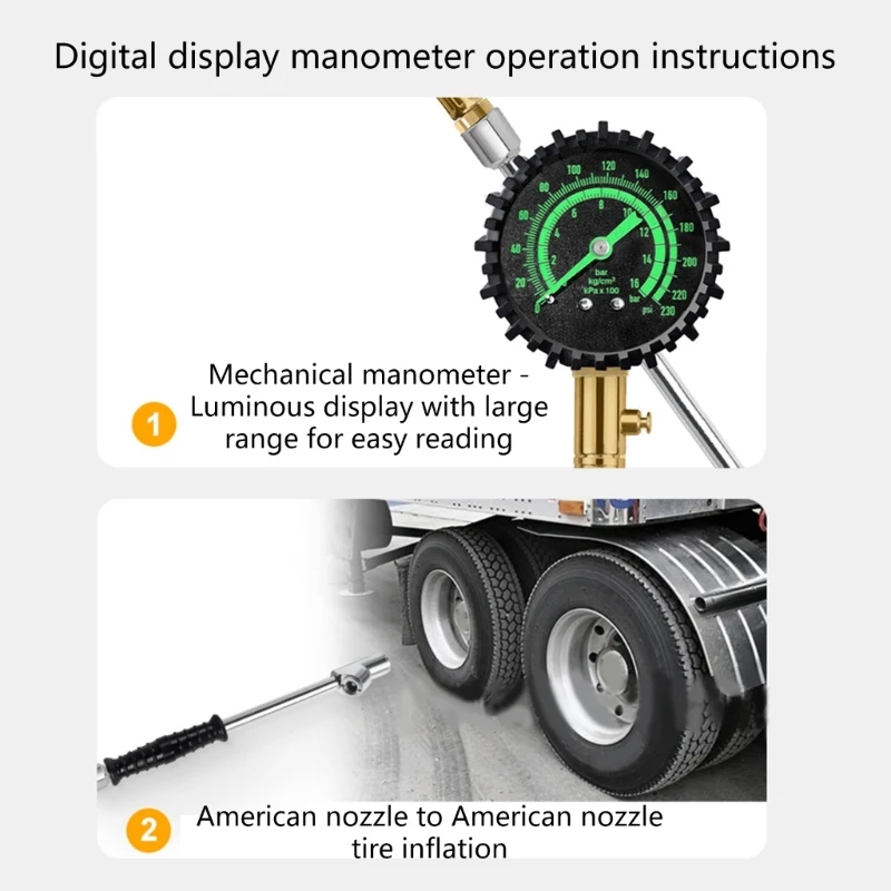 مقياس ضغط الإطارات 230PSI مراقب ضغط الإطارات لإطارات السيارات والشاحنات والدراجات