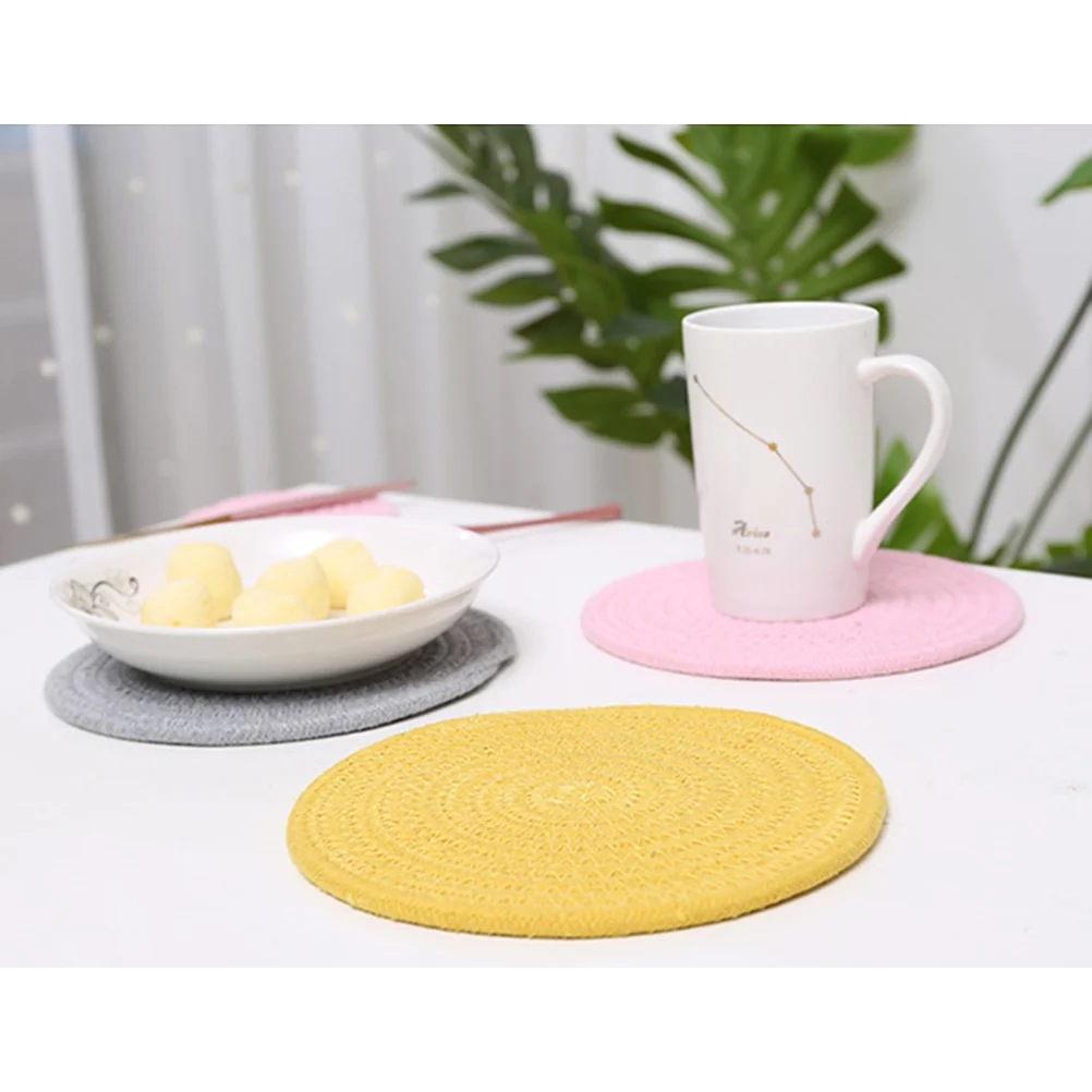 

Cotton Linen Insulation Pad Round Non-Slip Table Mat For Cups Mugs Glasses Washable Decorative Placemat Handmade Coaster Grey Xl