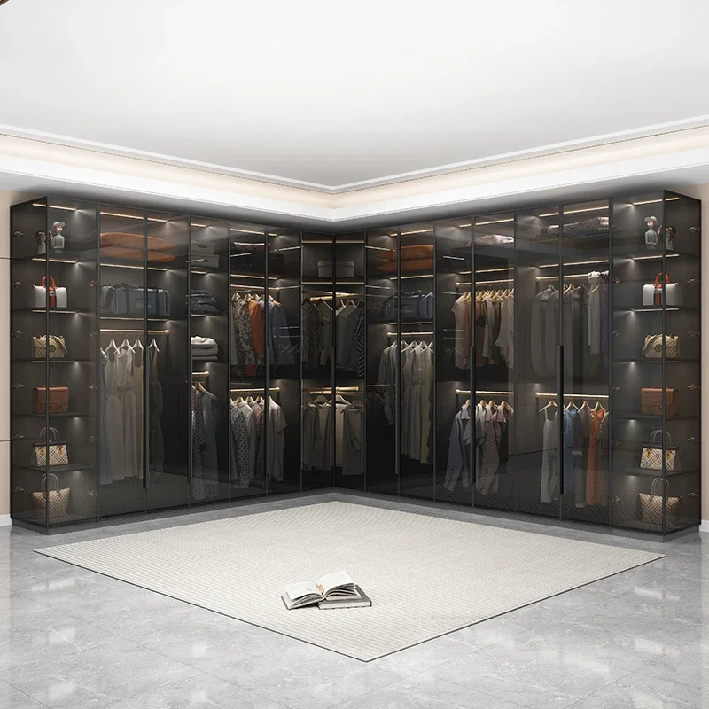 

Glass Doors Wardrobes Multilayer Luxury Storage Open Closet Wardrobes Cabinet Shelves Guarda Roupas Bedroom Home Furniture