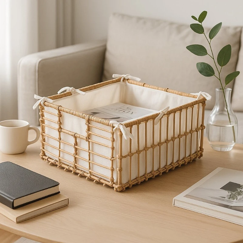 Handmade Natural Rattan Weaving Storage Basket Multipurpose Braided Sewing Box Organizer for Desk Kitchen Picnic Laundry
