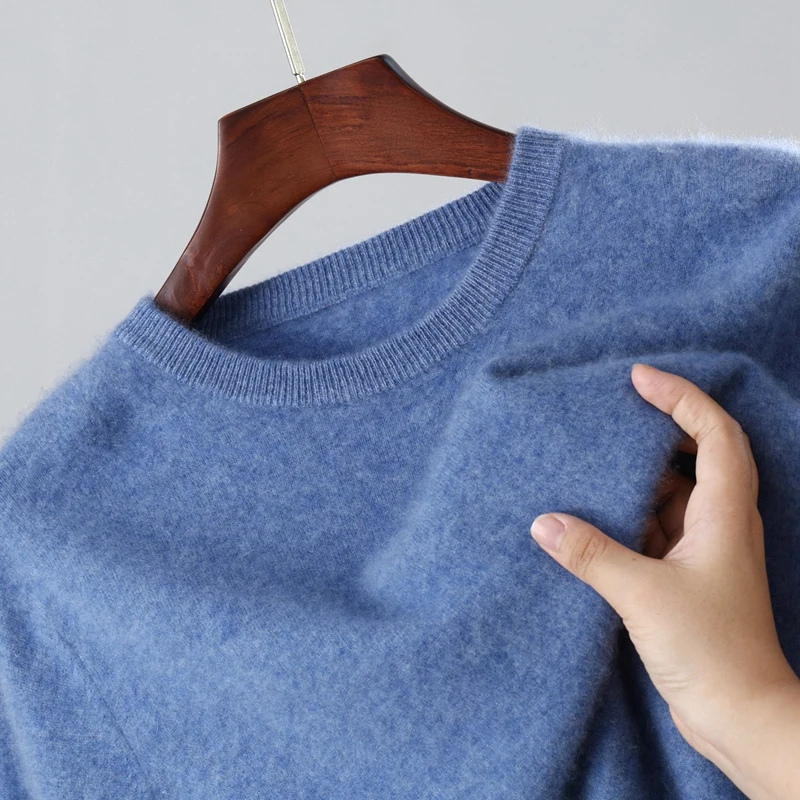 MVLYFLRT Мужской вязаный пуловер из 100% мериносовой шерсти с круглым вырезом и длинными рукавами, теплый