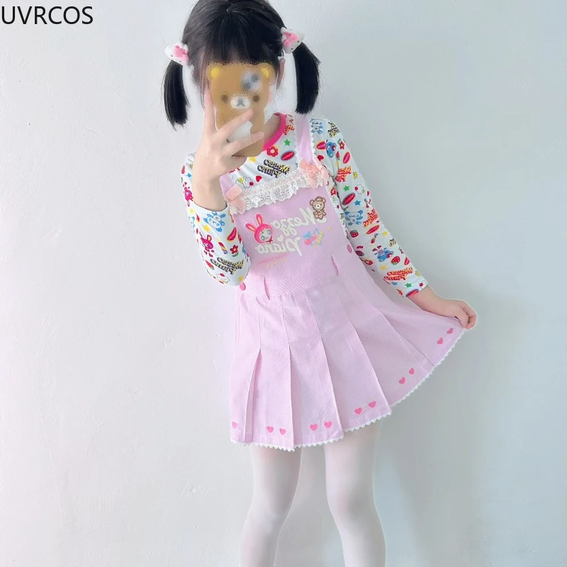 Kawaii Lolita Style Cartoon Print Princess Dress Women Sweet Bunny Bear Embroidery Strap Dresses Harajuku Y2k Party Mini Dresses
