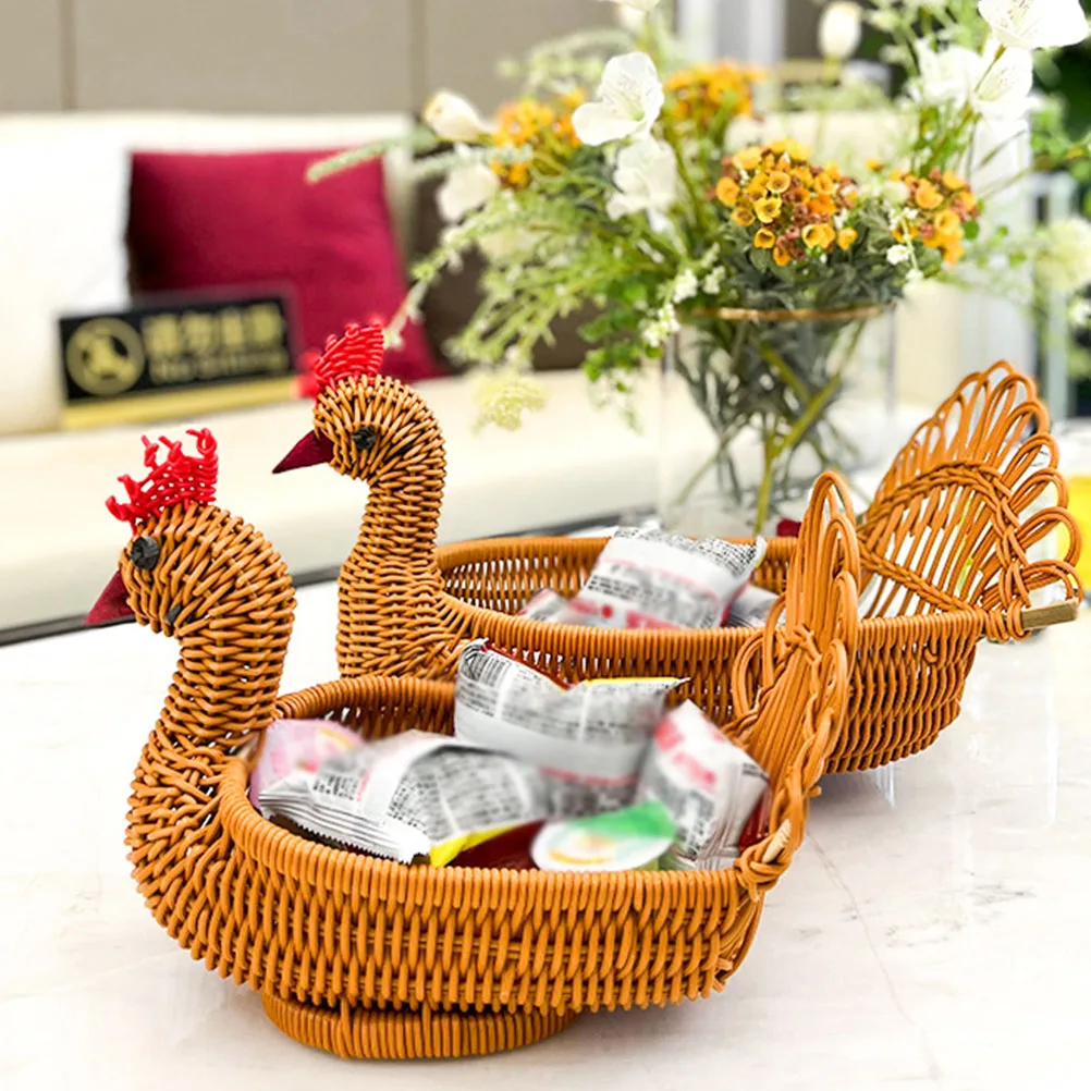 

Imitation Rattan H woven Peafowl Basket Smooth Polishing Fruits Snacks Storage Decor Bread Container Safe Healthy Kitchen Bar