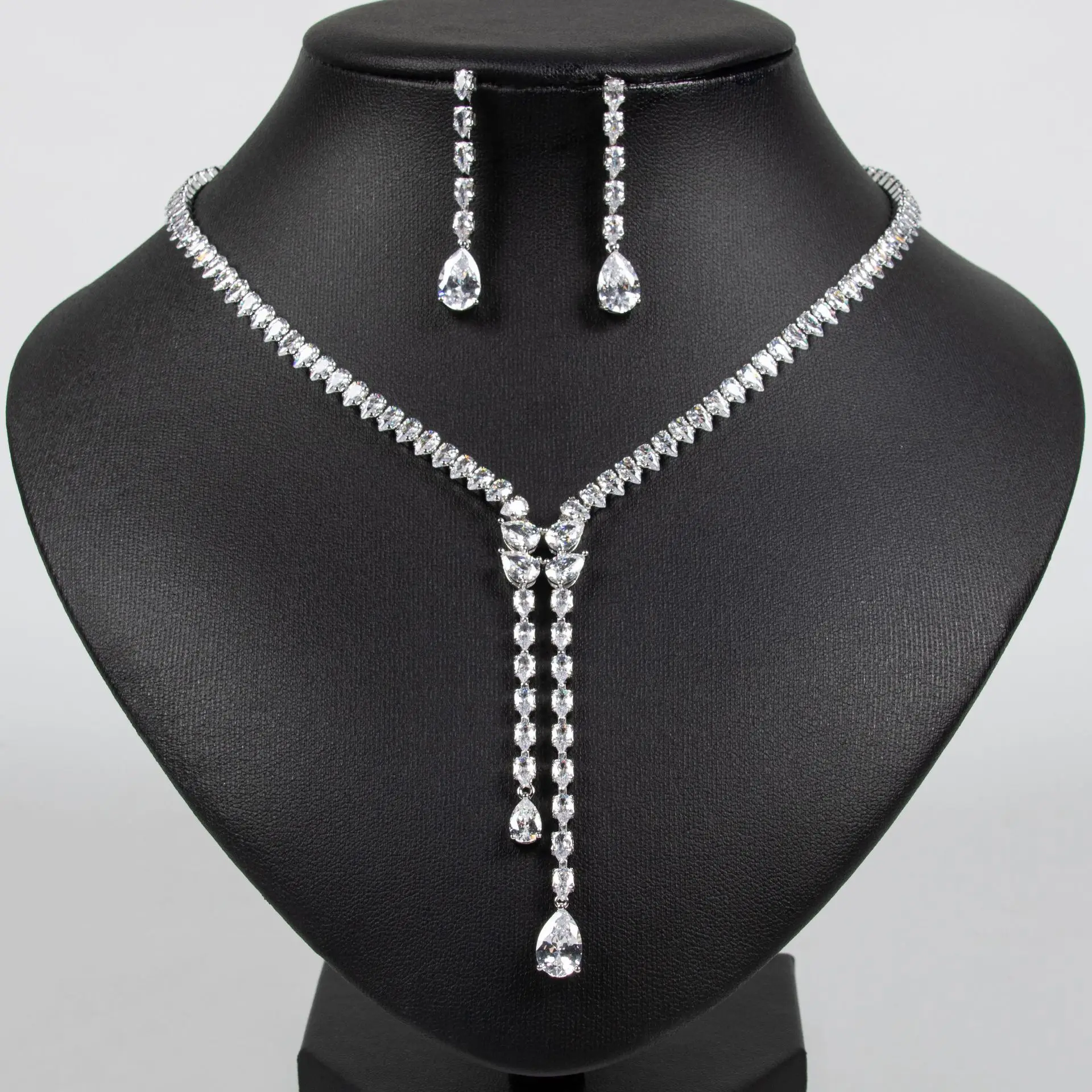 Personalised Elegant Jewellery Pendant Teardrop 2 Pcs Necklace Earrings Set Women's Daily Travel Dress Wedding Party Gift M-598