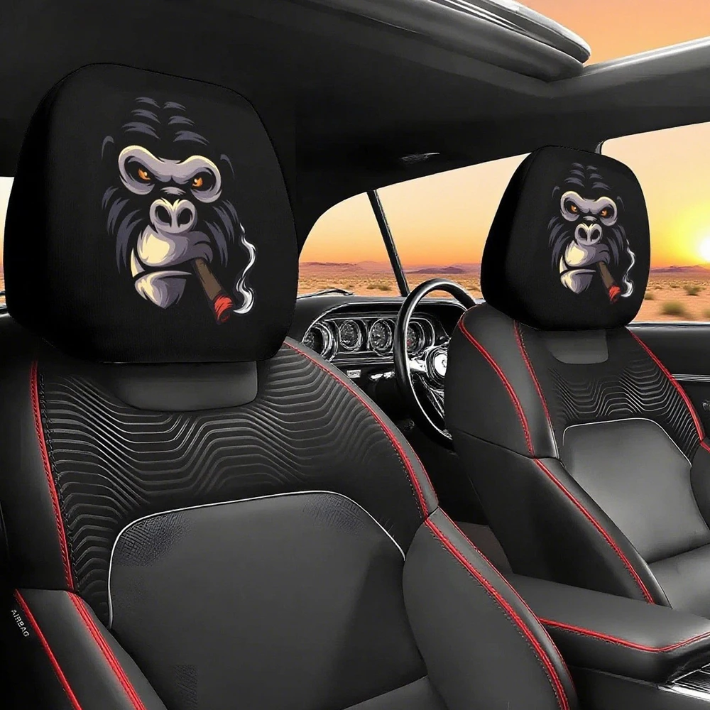 2 STKS Grappige Schuine Ogen Cartoon Print Auto Hoofdsteun Cover voor Halloween Kerstvakantie Auto-interieur Decoratie
