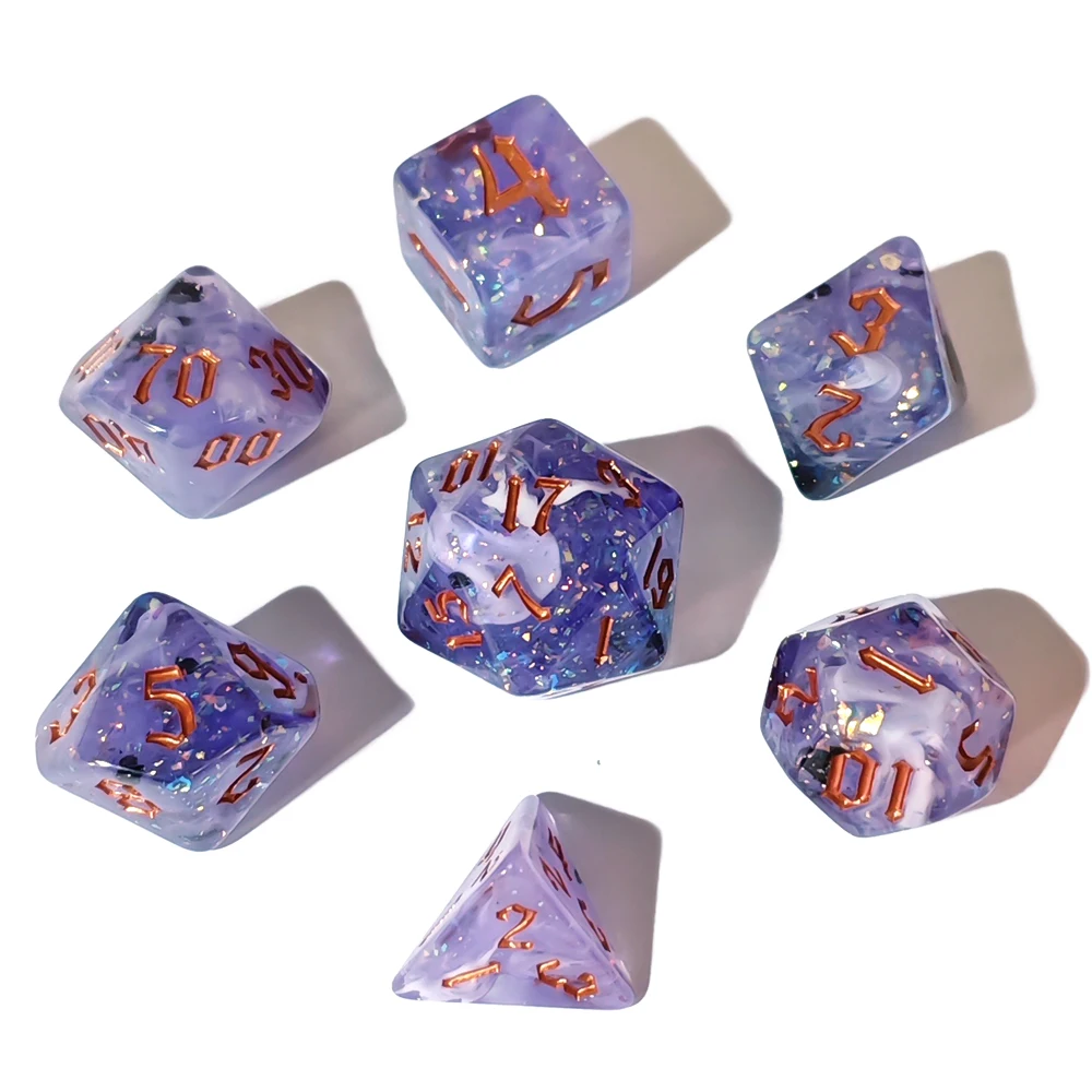 Glittery Purple Swirl with Obsidian Flakes Resin Dice Set Board Games DND RPG MTG Role-playing Dice Set 7Pcs/set Digital Dice view 6
