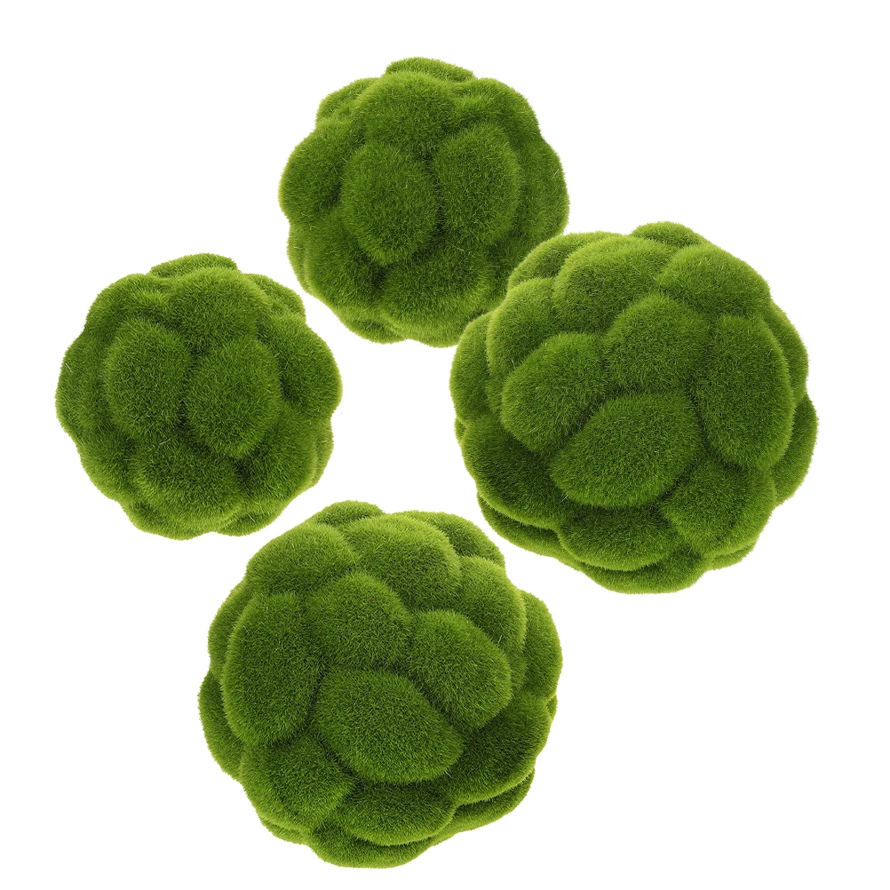 4pcs Simulated Moss Ball Large Lawn Green Artificial Decorative Plants for Planter Window Display Hanging Garden Spheres