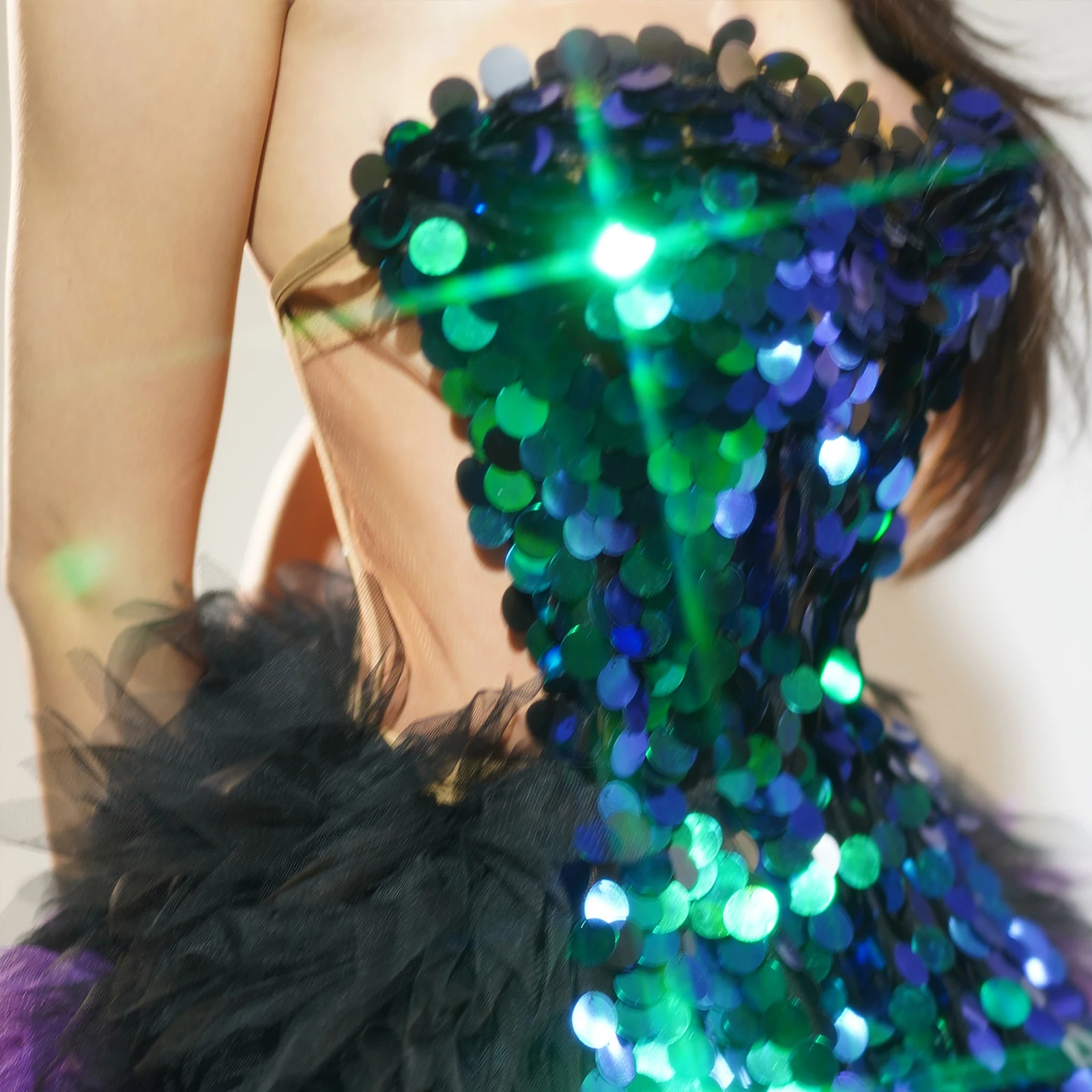 Ensemble deux pièces à paillettes noires scintillantes pour femmes, robe de soirée, bal, célébration d'anniversaire, séance photo, costume de danse en boîte de nuit