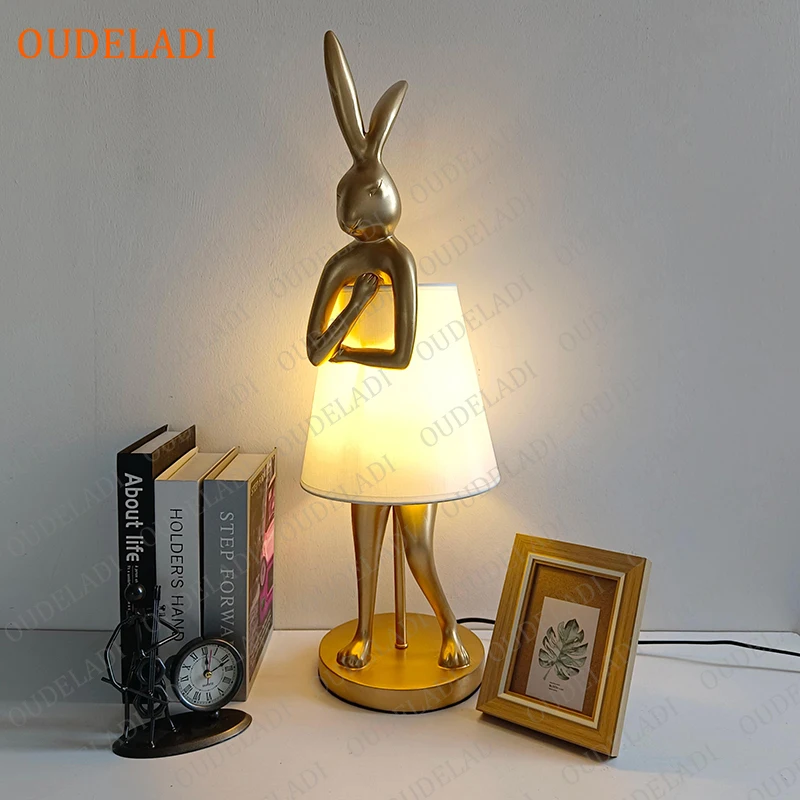 Imagem -02 - Resina Rabbit Table Lamps For Living Room Decoration Avental Rabbit Animal Desk Lamp Led Light Designer Bedside Lamp Home Decor