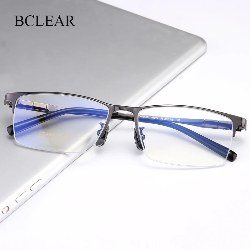 BCLEAR Titanium Glasses Frame Men Square Myopia Prescription Eyeglasses Frames Half Rim Optical Male Korean Eyewear New Style