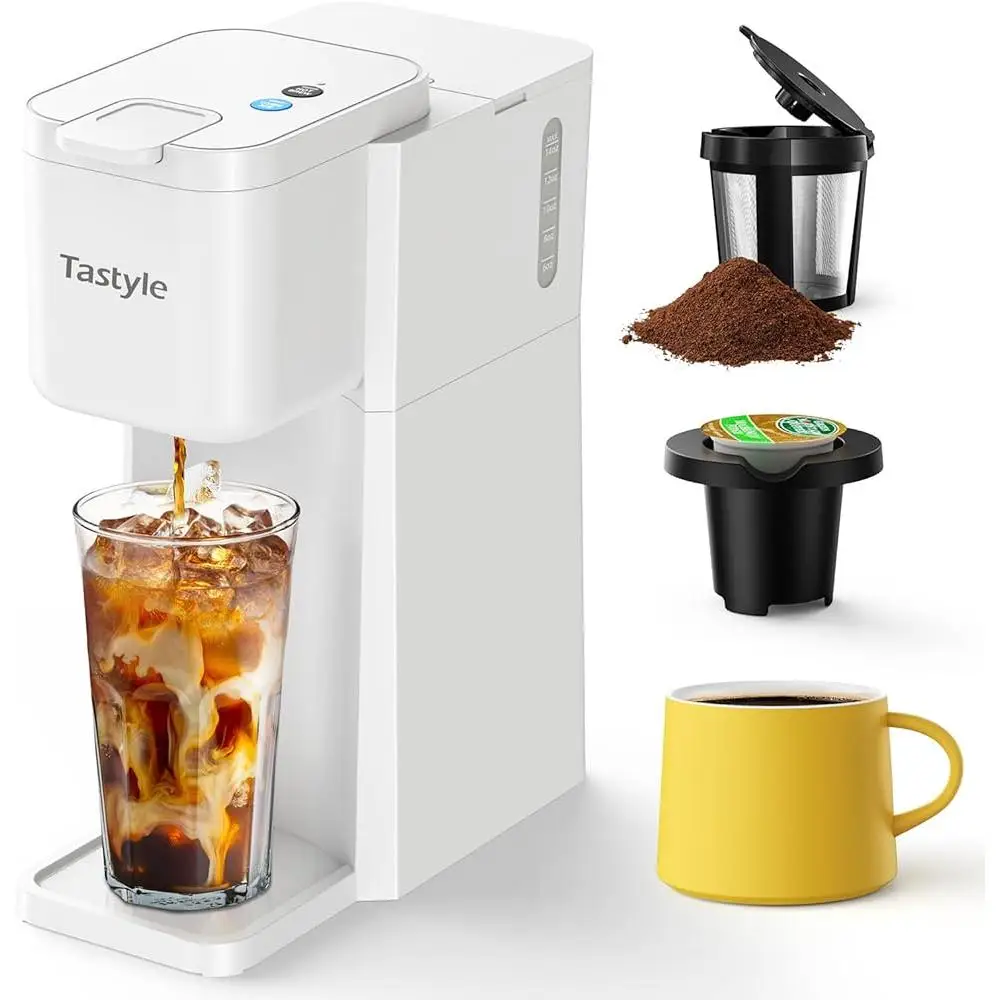 Caffettiera portatile Mini macchina per la produzione calda e ghiacciata compatibile con K-Cup e caffè macinato facile da pulire con libro delle ricette