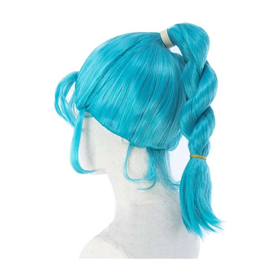 Damen Anime Bulma Cosplay Perücke Hitzebeständiges Synthetikhaar Gedrehter Zopf Blaues Haar Halloween Karneval Party – Detail 2