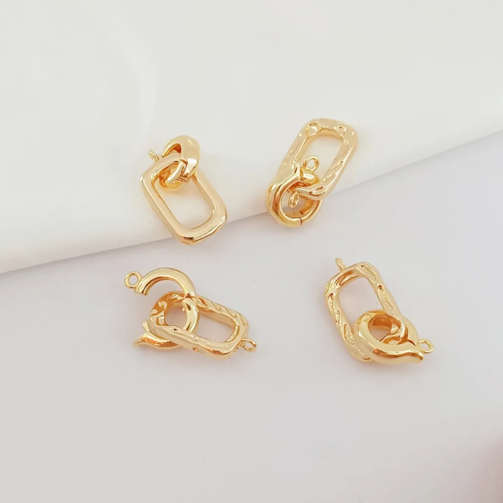 

14K Copper-plated Real Gold Square Hanging Round End Buckle DIY Handmade Necklace Baroque Link Buckle Accessory