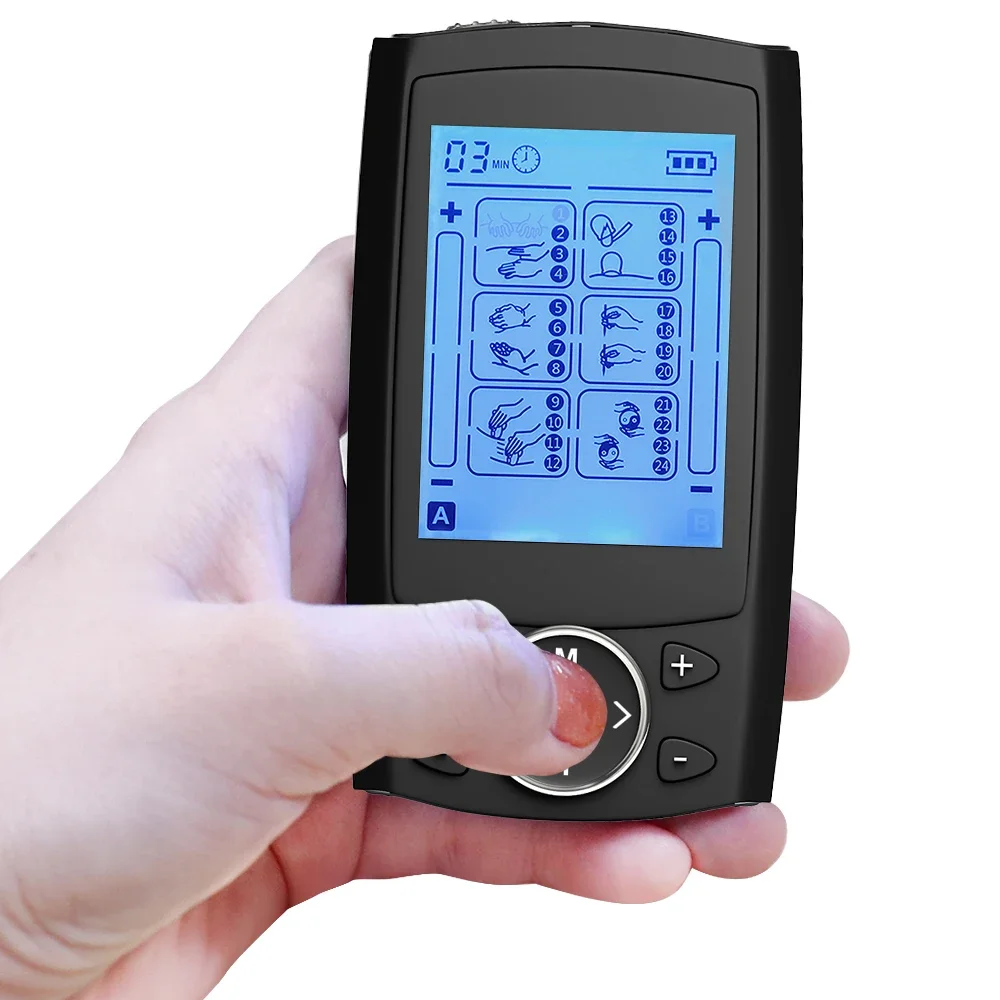 TENS EMS Muscle Stimulator 24 Modes LCD Display Electric Pulse Massager Mild Vibration Portable Neck Back Full Body Care Tool