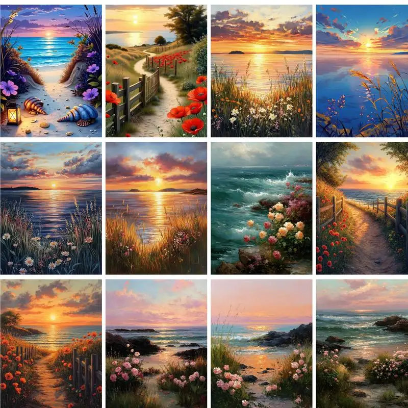

GATYZTORY Oil Painting By Numbers Frame Canvas Painting Sunset Seascape Number Painting Wall Decor Diy Gift Drawing By Number