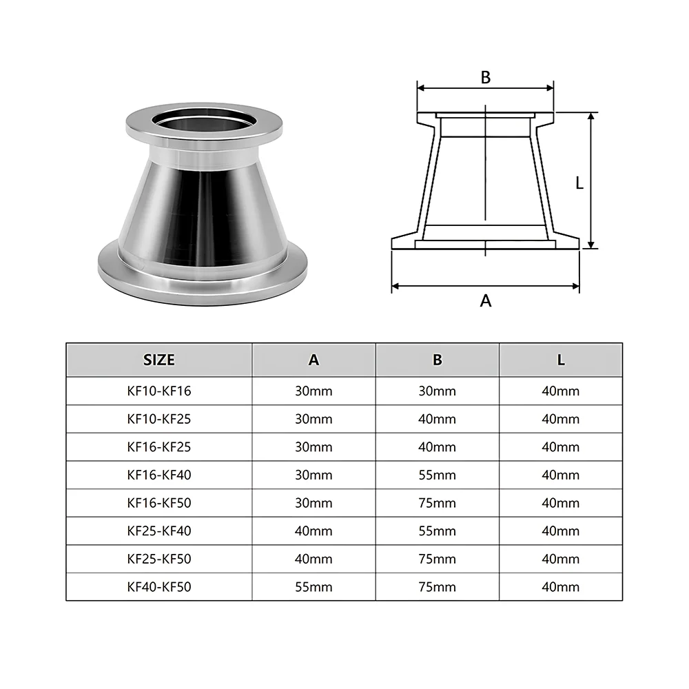 304 Edelstahl KF Vakuum-Reduzierstück, Schnellklemm-Reduzierkupplung KF10/KF16/KF25/KF40/KF50, Lebensmittelechter Vakuumrohradapter – Detail 1