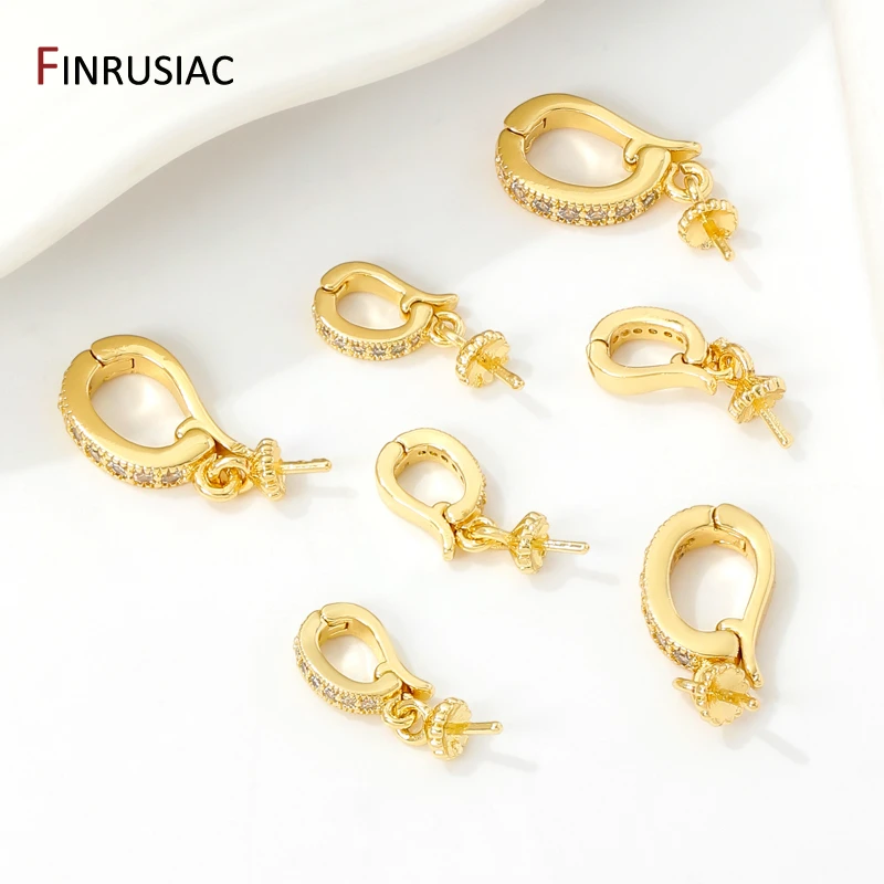 18K Gold Plated Brass Pendant Bail Clasps With Pearl Mounting,Zircon Pearl Clasps Connectors For DIY Jewelry Making Findings