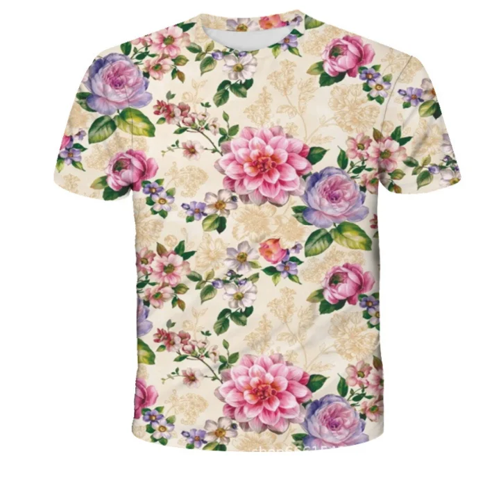 Homens e mulheres grande padrão de flor t-shirt, roupas estampa 3D, plus size S-7XL, 4 estações, casual streetwear extragrande, moda, novo