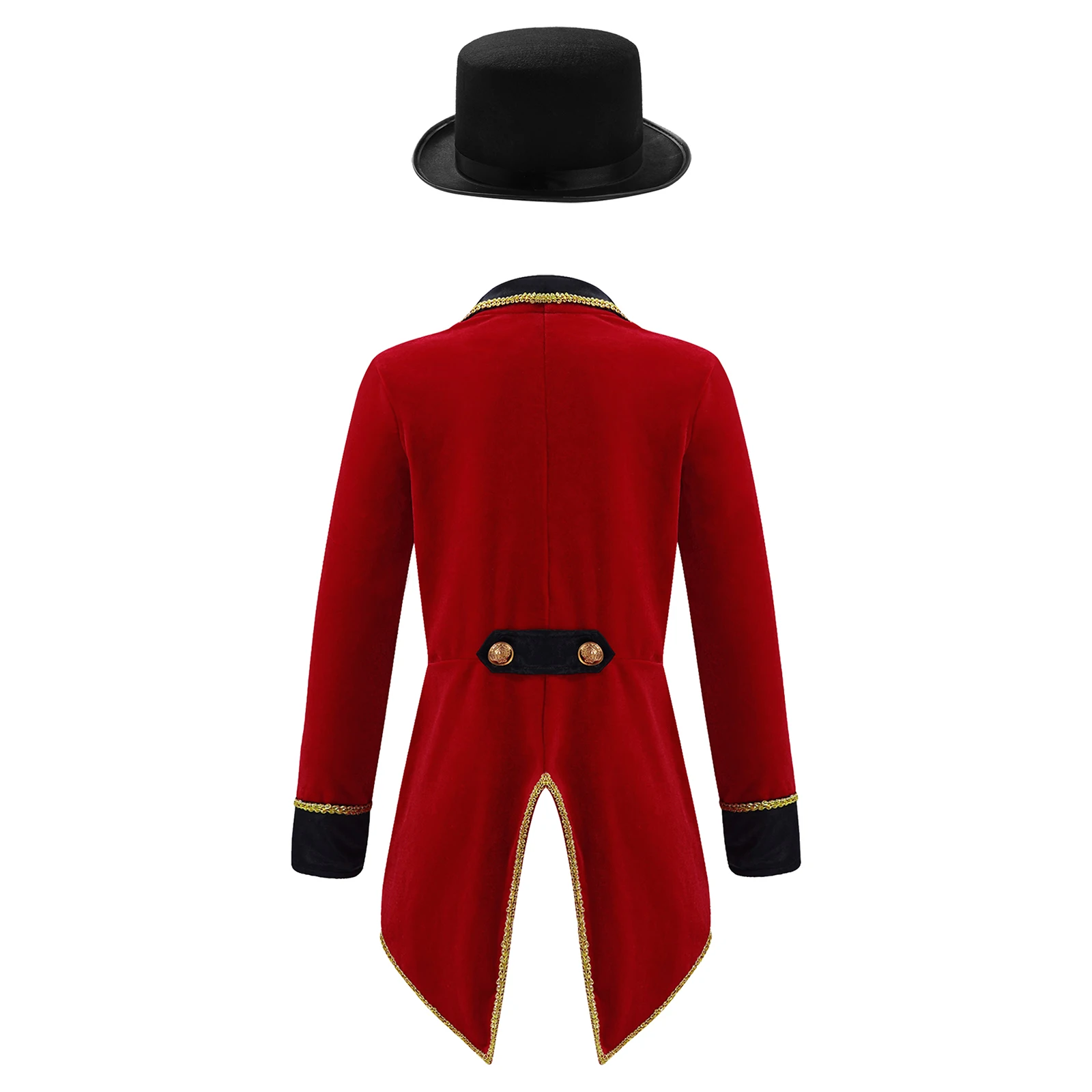 Boys Girls Lion Tamer Halloween Costume Showman Kids Long Sleeve Lapel Tailcoat with Hat Set for Performance Role Play Dress Up