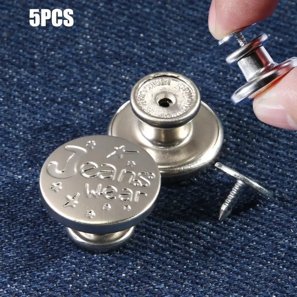 10pcs Portable Replacement Jeans Buttons Removable Waist Adjust No-Sewing Metal Button Nailless Repair Kit