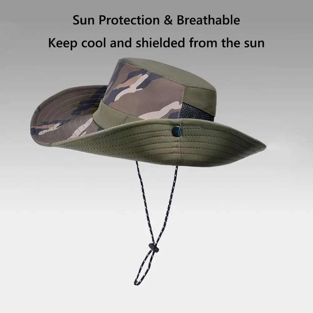 Summer Breathable Men's Sun Hat Hiking Fishing Two Ways to Wear Women's Fisherman Hat Wide Brim Sunshade Jungle Cap