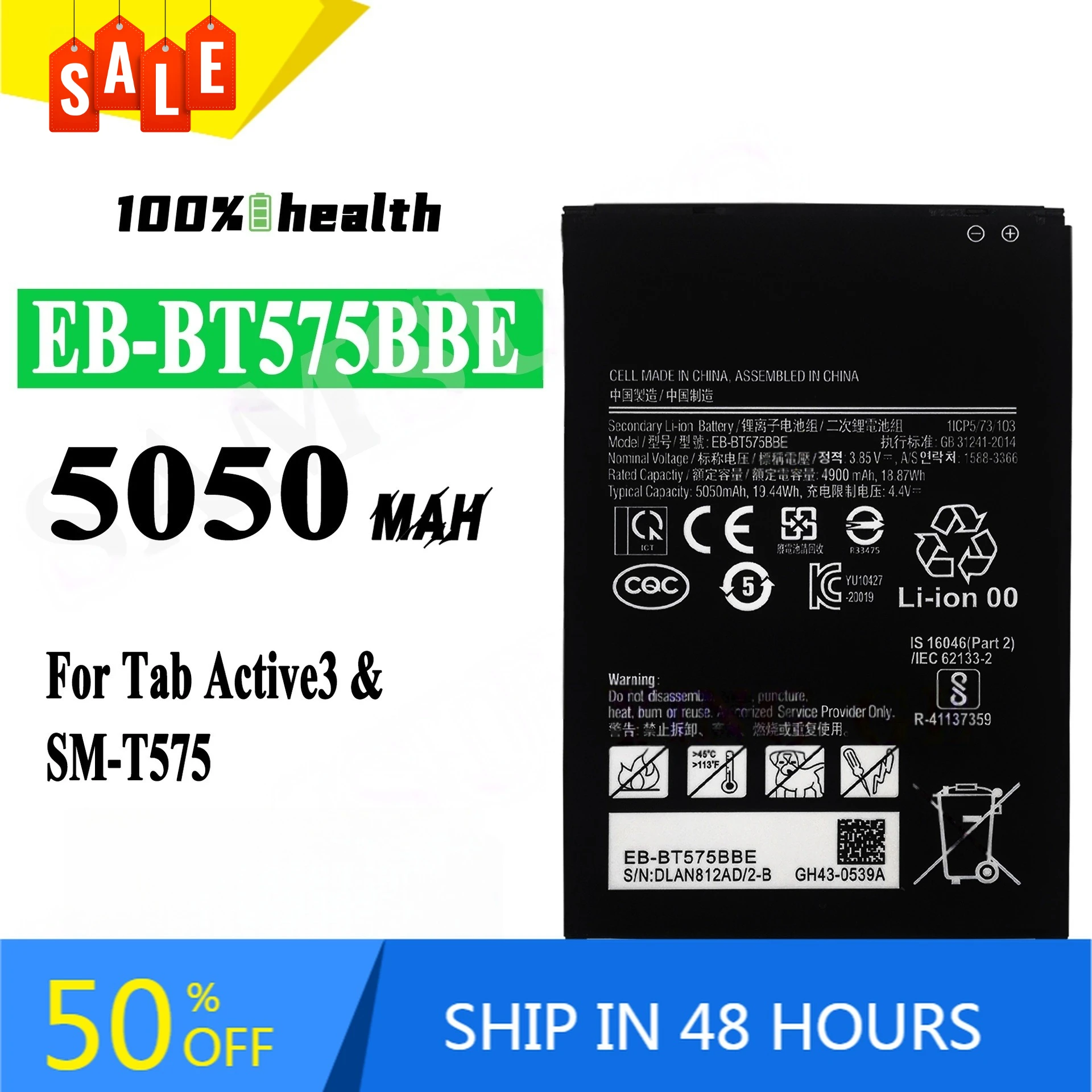 EB-BT575BBE 5050mAh Tablet Battery for Samsung Tab Active3 Large-capacity Rechargeable Battery