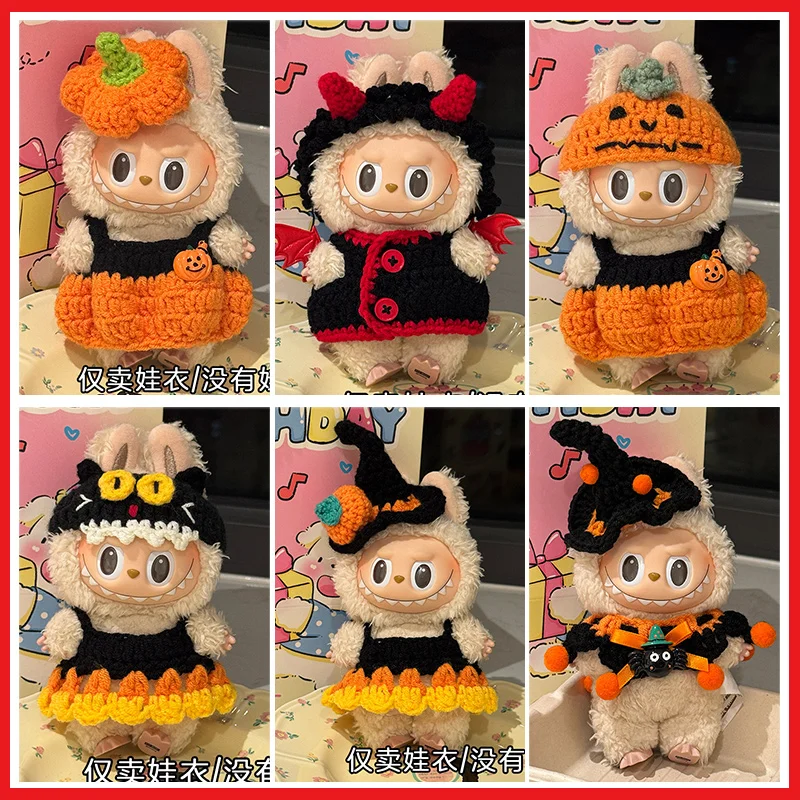 

For V1 V2 V3 Labubu Doll Clothes Halloween Costumes Doll Outfit Set Holiday Cute Pumpkin Hat Scarf Accessories Dress Up Set