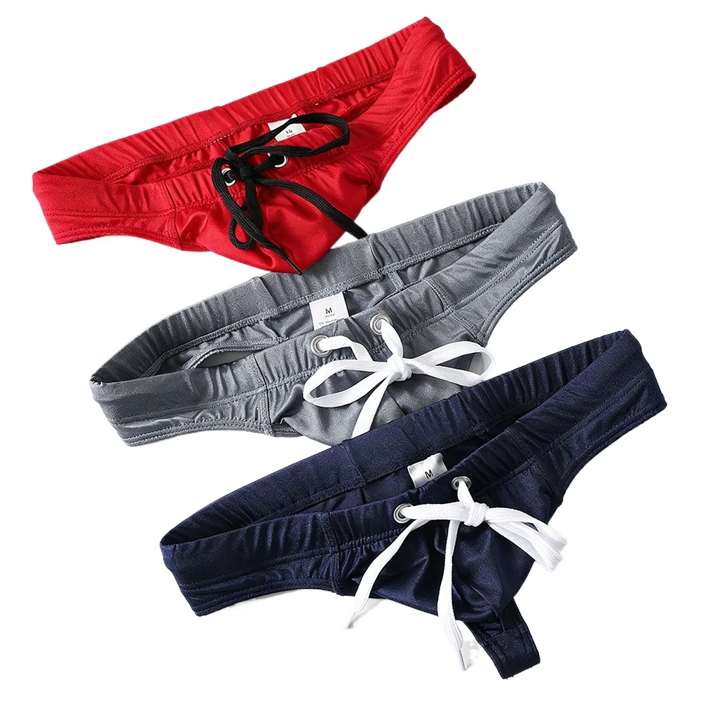 Herren Eisseide Tanga-Badehose Niedriger Bund Schnelltrocknend Atmungsaktiv Einfarbig U-förmig Konvex Bikini Schwimmhose