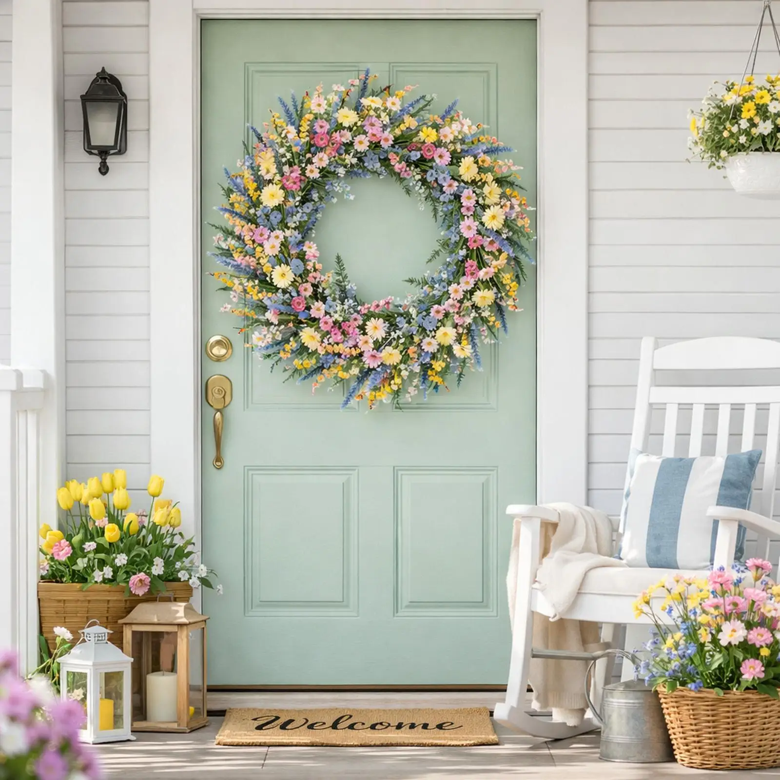 

Красочный цветочный венок 18 дюймов, искусственный, для двери, летняя гирлянда для дома, стены, крыльца, весеннего декора