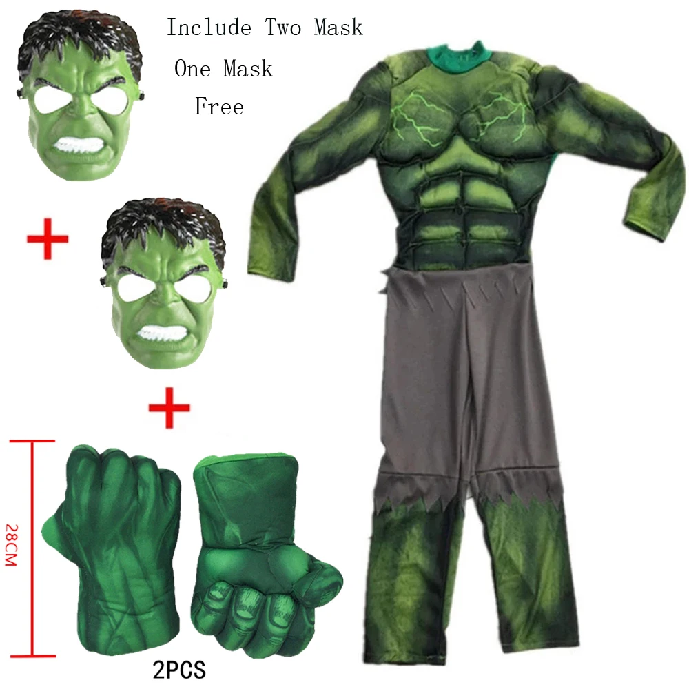 Child Green Giant Hero Muscle Halloween Costumes Fancy Boys Carnival Superheroes Hulk Cosplay Clothing Mask Kids Christmas Gifts