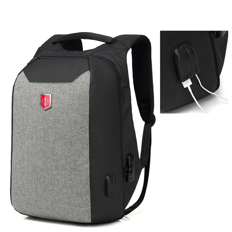 Anti-Diebstahl Schweizer Business-Rucksack Männer externe Aufladung USB-Funktion Laptop-Rucksäcke Oxford wasserdichte Reisetaschen codiert Schloss