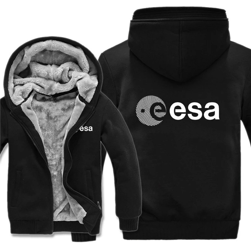 Esa Hoodies Men Coat Winter Warm Fleece Esa European Space Agency Sweatshirts Jacket