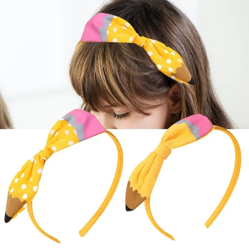 Diadema con estampado de lápiz amarillo para niña, bandanas con lazo, accesorios para el cabello