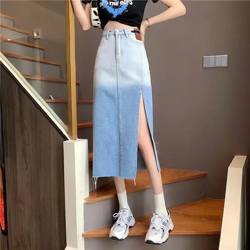 

Women's Denim Skirt Korean Style Clothing Trend 2025 Quality Modest Vintage Stylish Sales High Waist Midi Female Jeans Skirts
