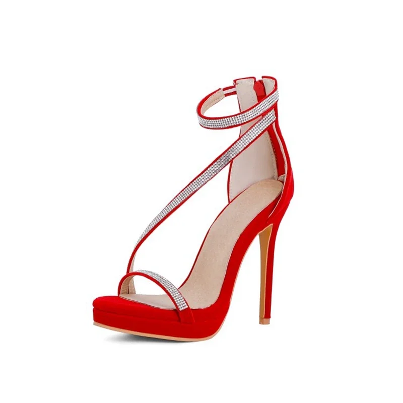 QPLYXCO, sandalias de mujer, tacones altos de aguja, punta abierta, moda Sexy, vestido con cremallera trasera, zapatos de novia para fiesta, boda, talla más grande 32 50 T571