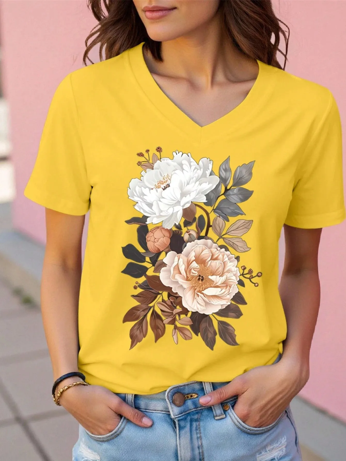 

Summer Floral Flower 3D Print T-Shirts Women Fashion Casual V-Neck Short Sleeve T Shirt Y2K Tees Harajuku Tops Female Clothing