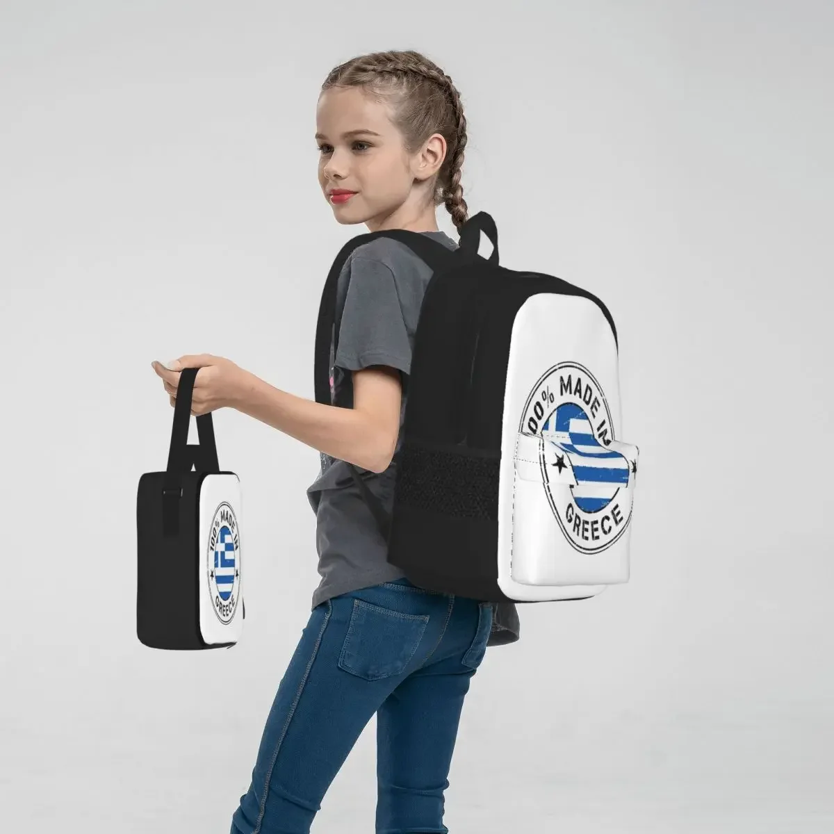 Greece Greek Flag Backpacks Boys Girls Bookbag Students School Bags Cartoon Kids Rucksack Lunch Bag Pen Bag Three-Piece Set