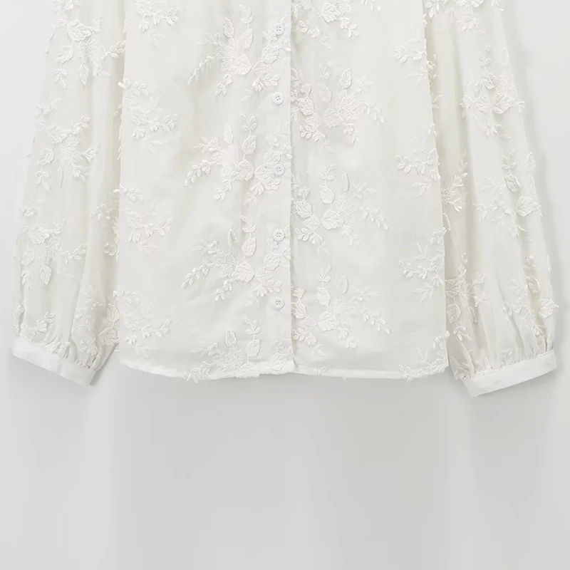 

Ele Embroidered 3D Relief Faionable irt Z Women's Original Design Loose Fit Long Sve round Ne Polyester Fiber