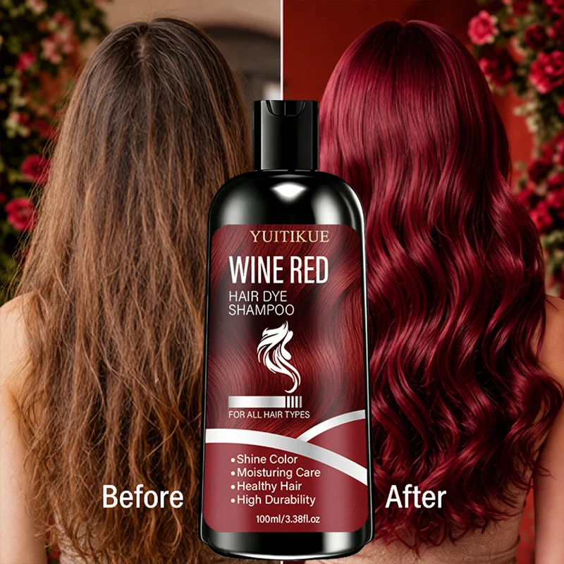 100ml Wine Red Hair Dye Shampoo Deep Penetrate Rich Color Lock Moisturizing Healthy Hair Care Long Lasting Burgundy Hair Color