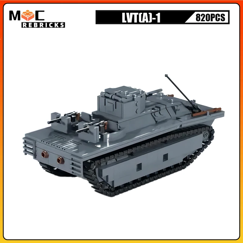 US Military Amphibious Landing Craft LVT-1 Infantry Support Tank MOC Building Blocks Assembly Weapon Model Kids Bricks Toys Gift