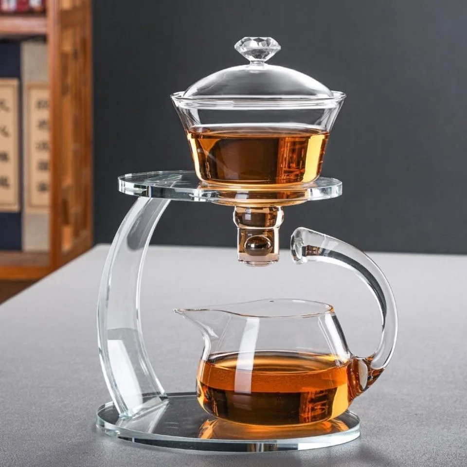 Automatic Glass Teapot Suit Kungfu Glass Tea Set Magnetic Water Diversion Rotating Cover Bowl