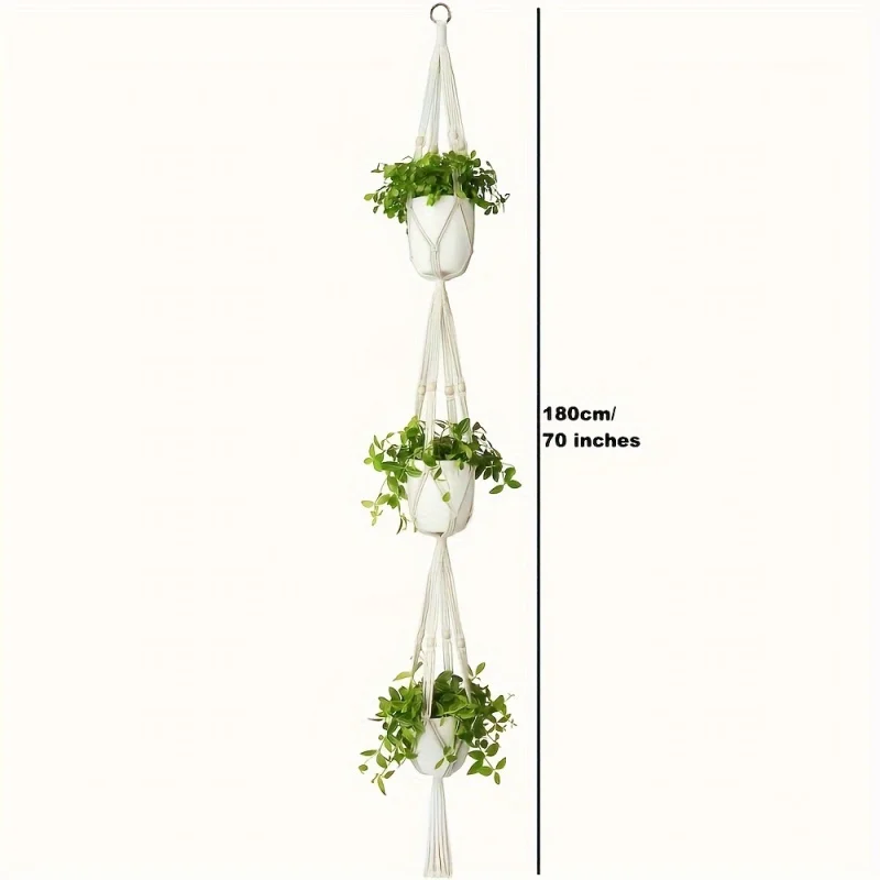 1pc, Macrame Double Plant Pendant Indoor Outdoor, 2 Tier/3Tier Hanging Planter Basket Cotton Rope With Beads 49 Inches/70 Inches