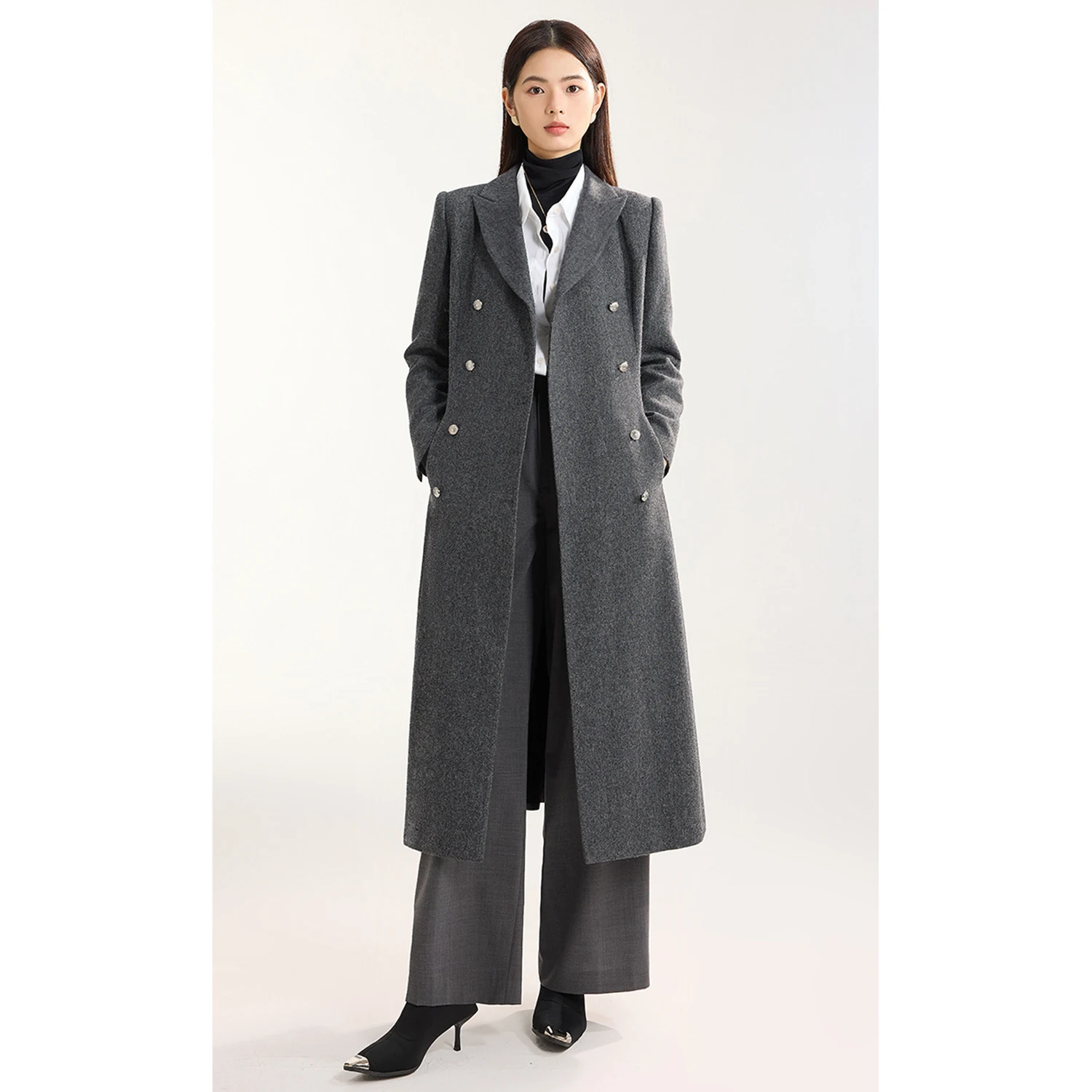 

Allingentle Women's Long Blazer Woolen Luxury Jacket Peak Lapel Blazer for Cocktail Party Daily Outfits Customize