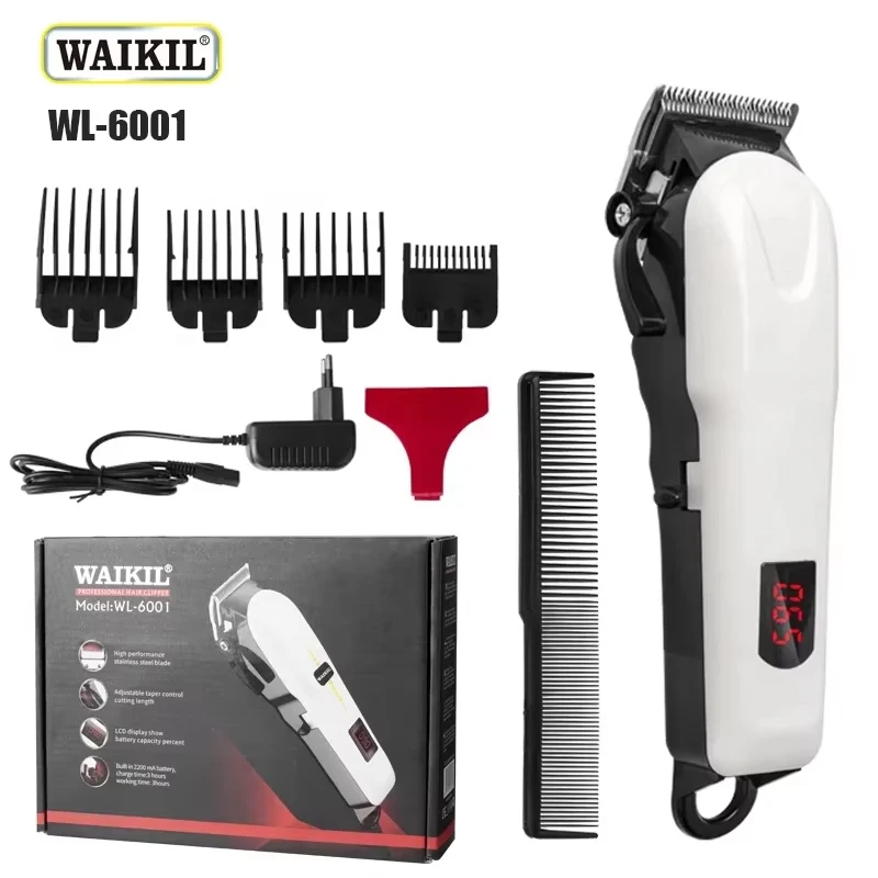 Waikil Professionele Elektrische Tondeuse Voor Heren Haar Trimmer Oliekop Snijmachine Eu Plug Opladen Digitale Display Kapper